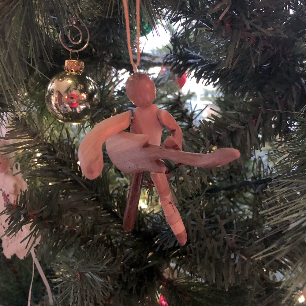 OOAK Upcycled wooden Guitar Player Christmas Ornament